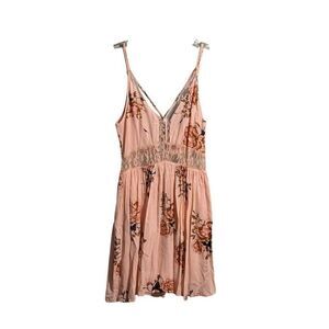 🆕NWT ANAMA FULLY LINED WITH LACE ACCENTS DRESS - PEACH & FLORAL - SMALL